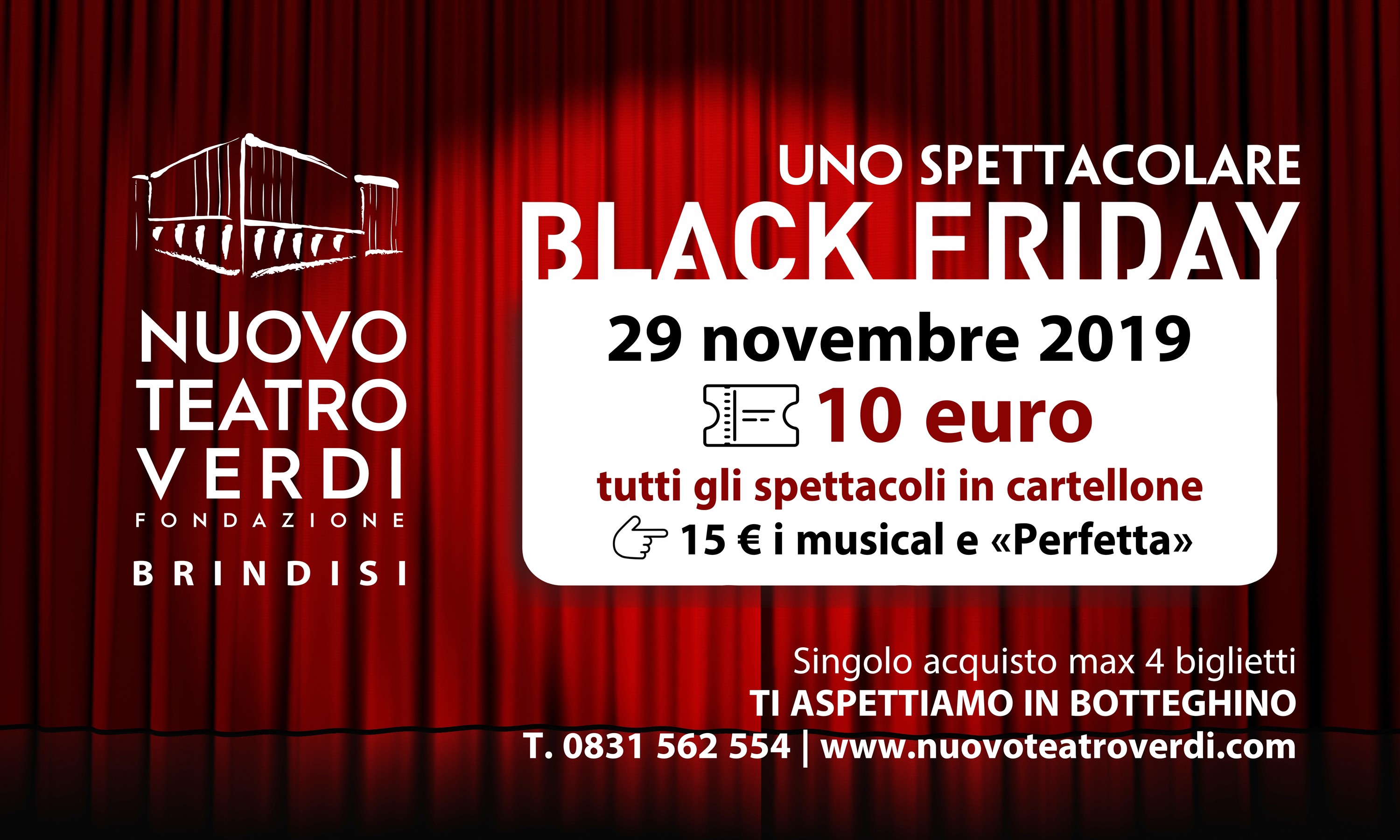 Il Black Friday del Nuovo Teatro Verdi: biglietti a prezzo promo nel “venerdì nero” degli acquisti