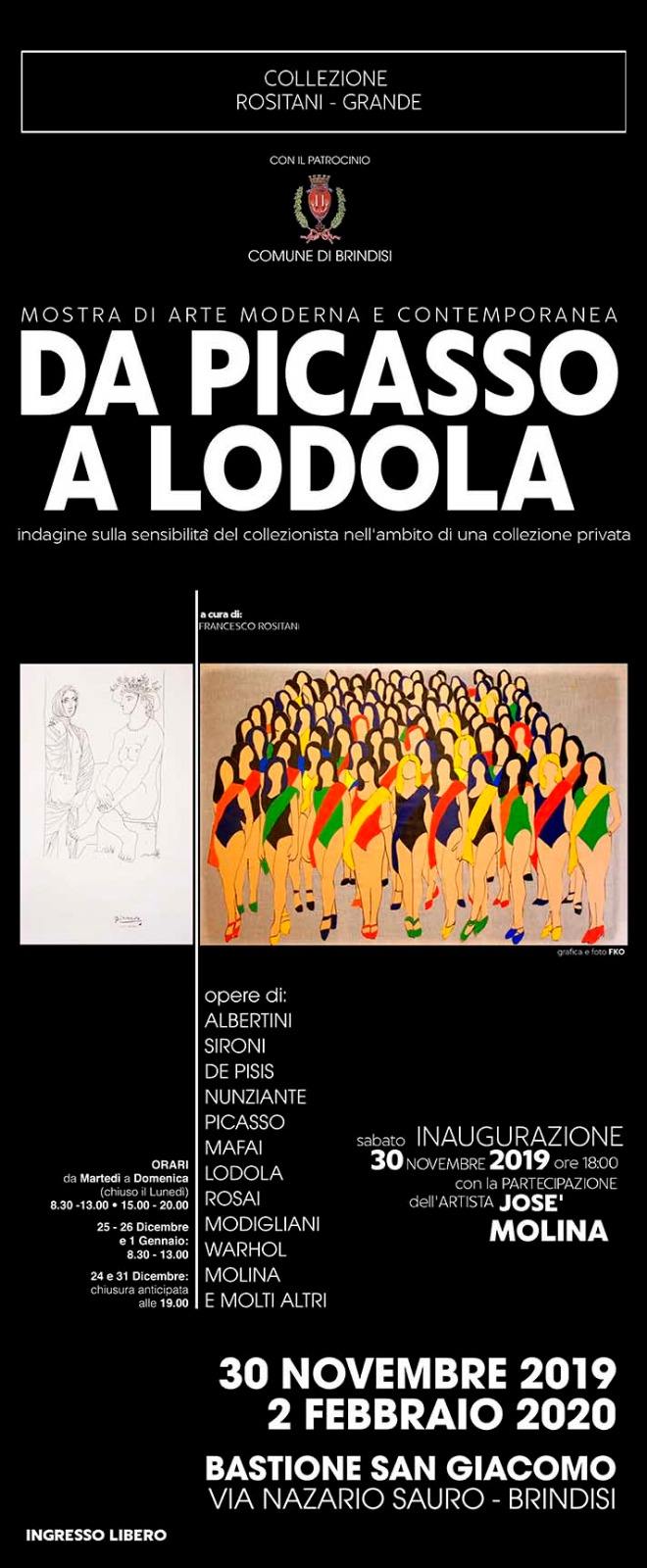 Inaugurazione Mostra “da Picasso a Lodola”: Sabato 30 Novembre ore 18.00 a Bastione San Giacomo