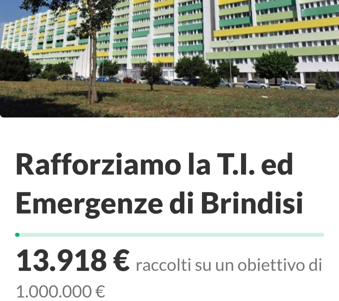 Corsa alla solidarietà dei brindisini: in poche ore raccolti 14.000 euro. L’organizzatore: “Il nostro unico scopo è donare materiale all’ospedale”