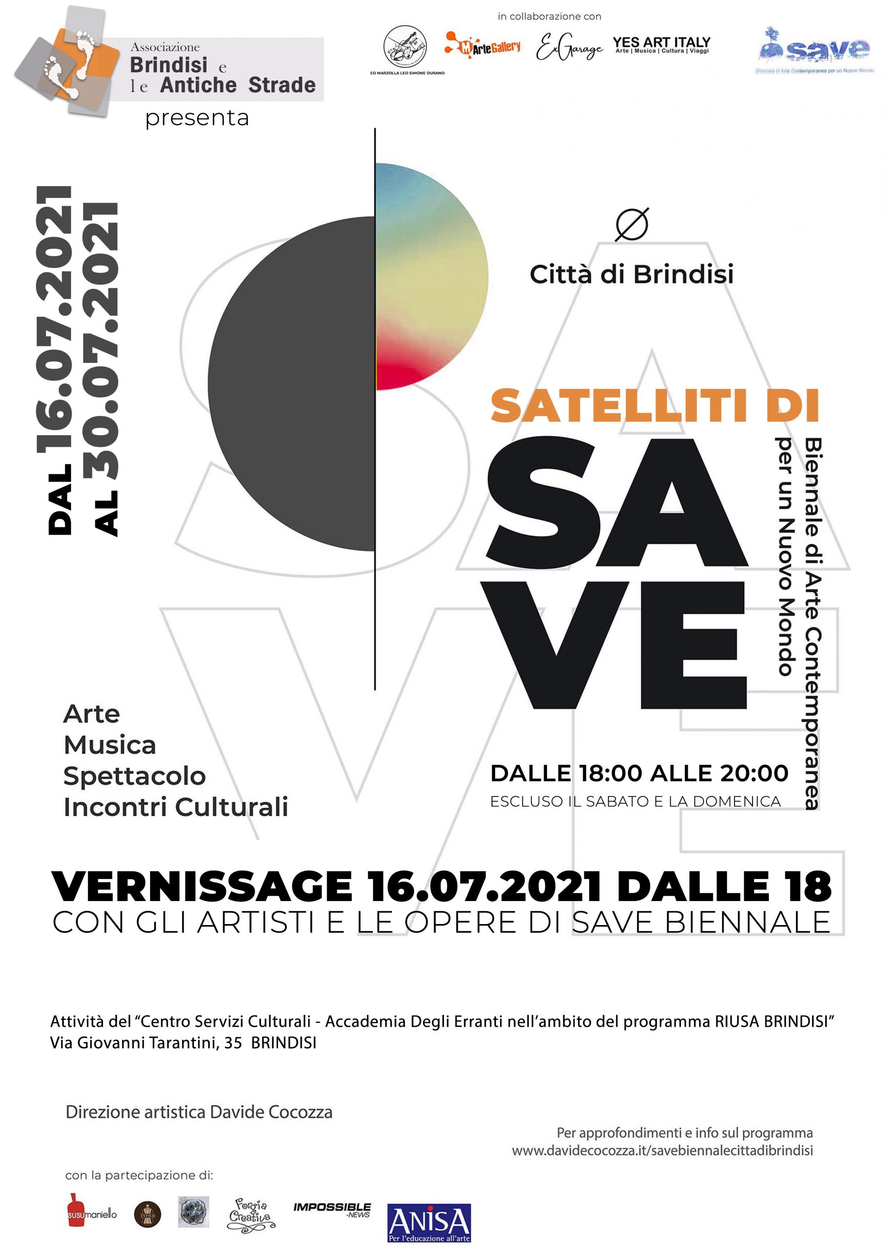 Brindisi e le Antiche Strade: “SATELLITI DI SAVE” Biennale d’Arte dal 16 al 30 Luglio all’Ex Convento delle Scuole Pie